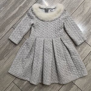 JANIE AND JACK QUILTED FAUX FUR TRIM JACQUARD DRESS